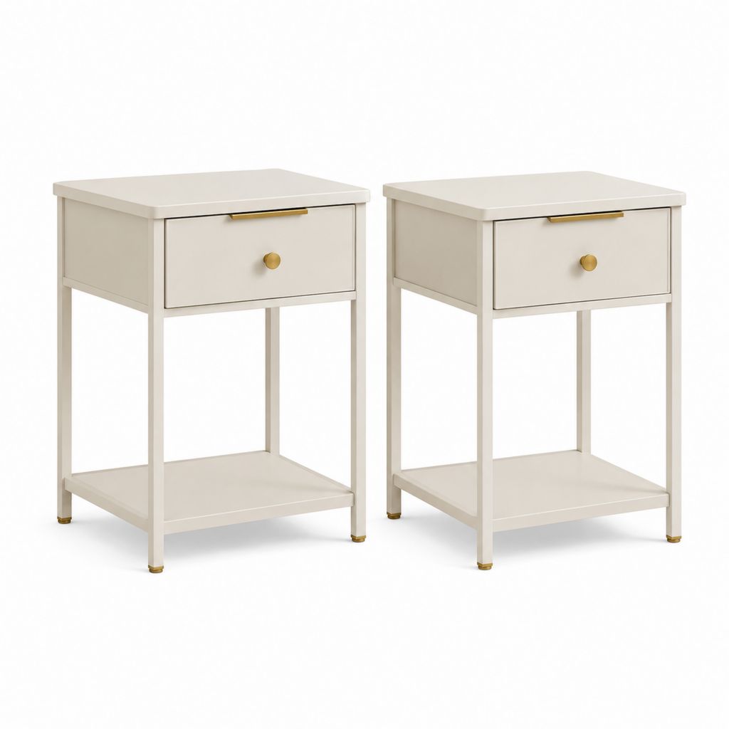 Set di 2 comodini beige in acciaio e MDF rettangolari con cassetto e ripiano 40 x 30 x 60 cm