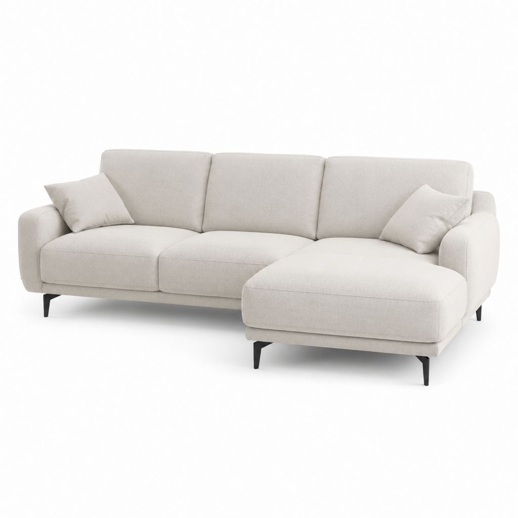 Divano angolare 3 posti beige in poliestere a L con chaise longue 250 x 160 x 85 cm