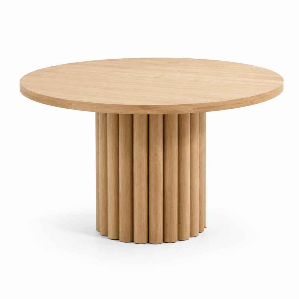 Tavolo da pranzo rotondo naturale in legno massello di rovere Ø120 x H75 cm