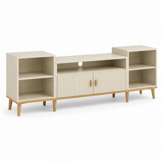 Mobile TV rettangolare bianco in pannello truciolare con ripiani e ante 180 x 40 x 75 cm
