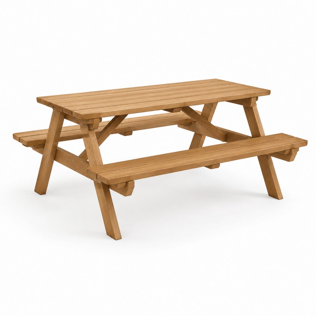 Tavolo da picnic con panche integrate marrone in pino massello rettangolare 180 x 150 x 75 cm