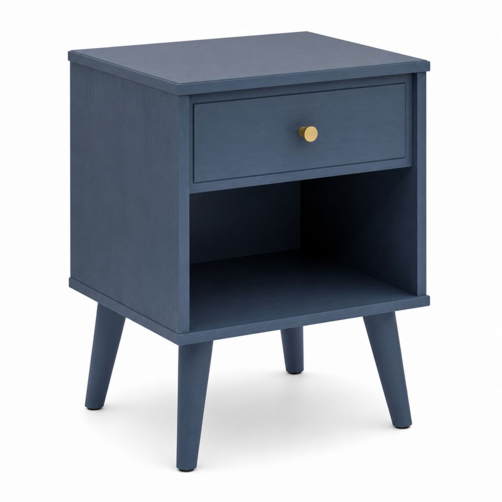 Comodino blu in MDF con cassetto e vano aperto 40 x 35 x 60 cm