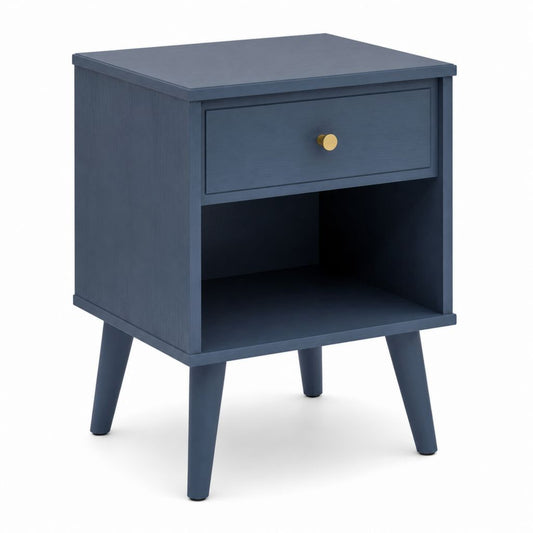 Comodino blu in MDF con cassetto e vano aperto 40 x 35 x 60 cm