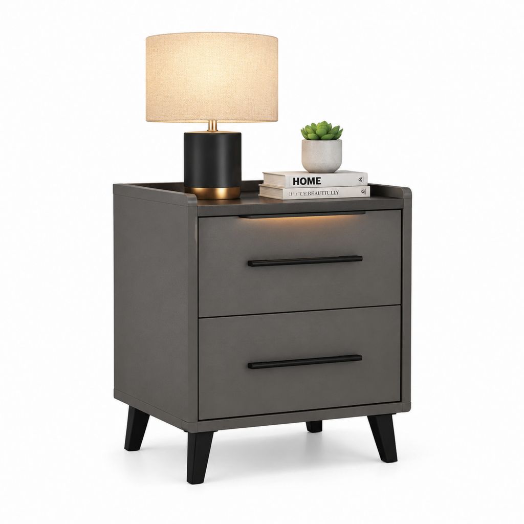 Comodino 2 cassetti grigio scuro in MDF rettangolare 50 x 40 x 60 cm