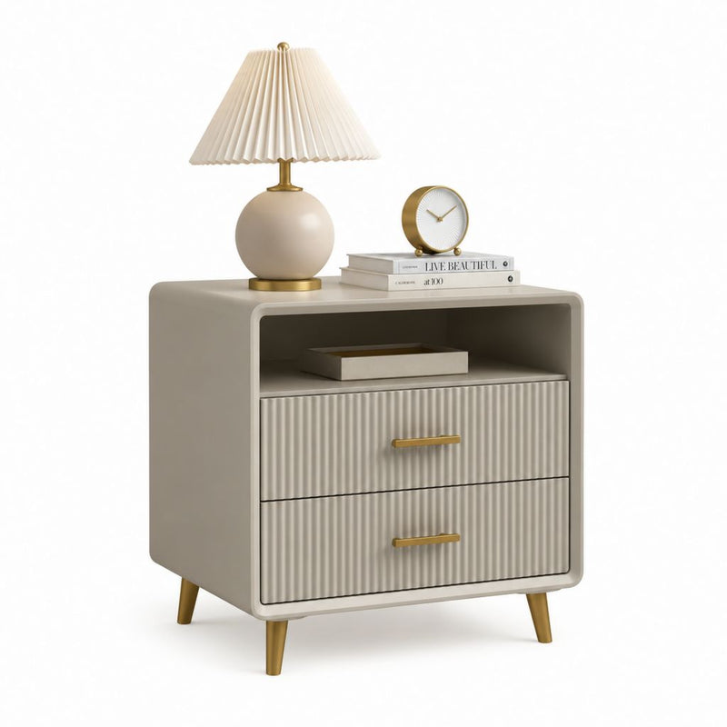 Comodino 2 cassetti beige in MDF con forma rettangolare 60 x 40 x 65 cm