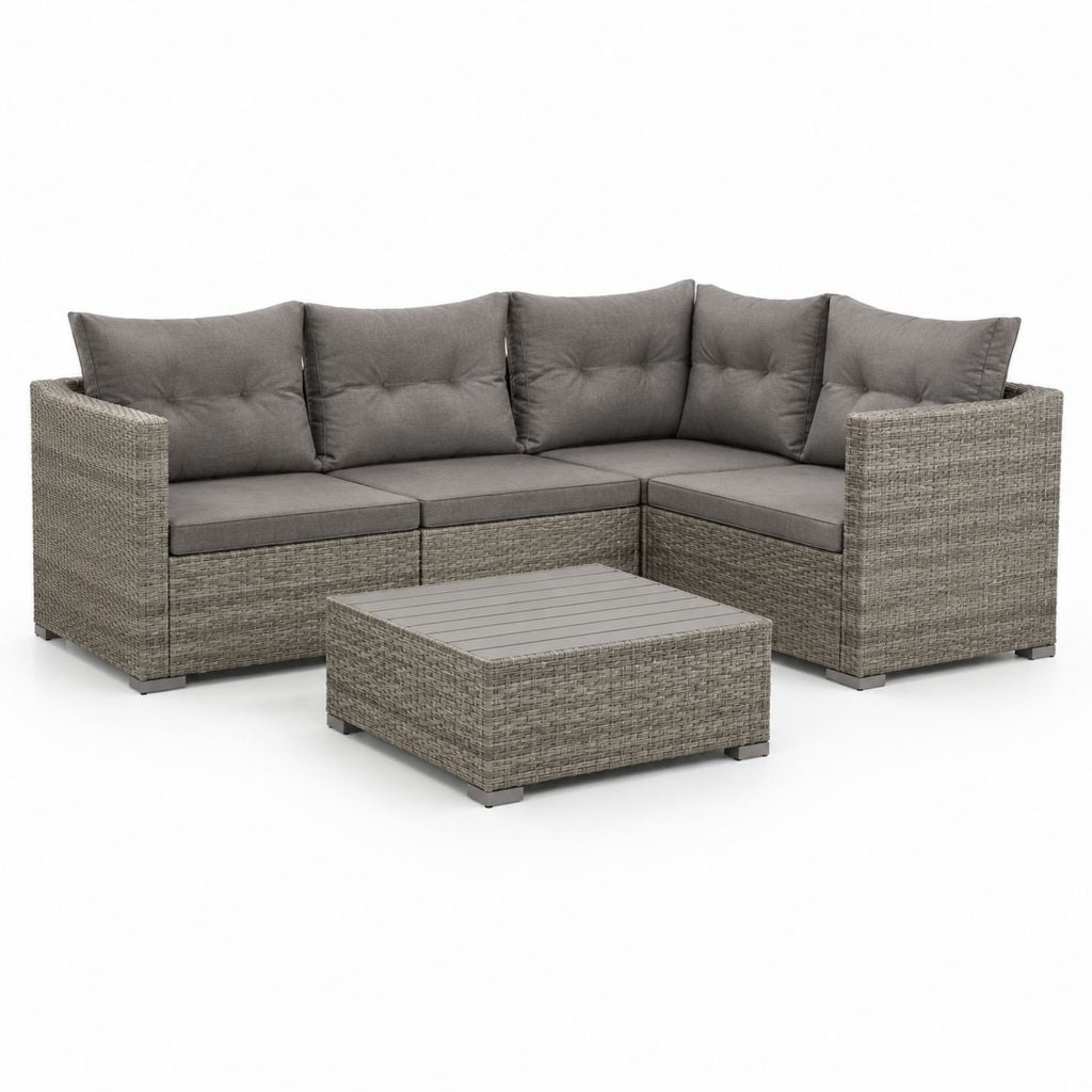 Set divano da giardino angolare grigio in rattan PE con tavolino 220 x 150 x 75 cm