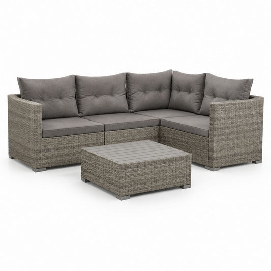 Set divano da giardino angolare grigio in rattan PE con tavolino 220 x 150 x 75 cm