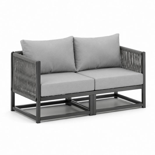 Divano da giardino 2 posti grigio con struttura in alluminio e corda 140 x 75 x 75 cm