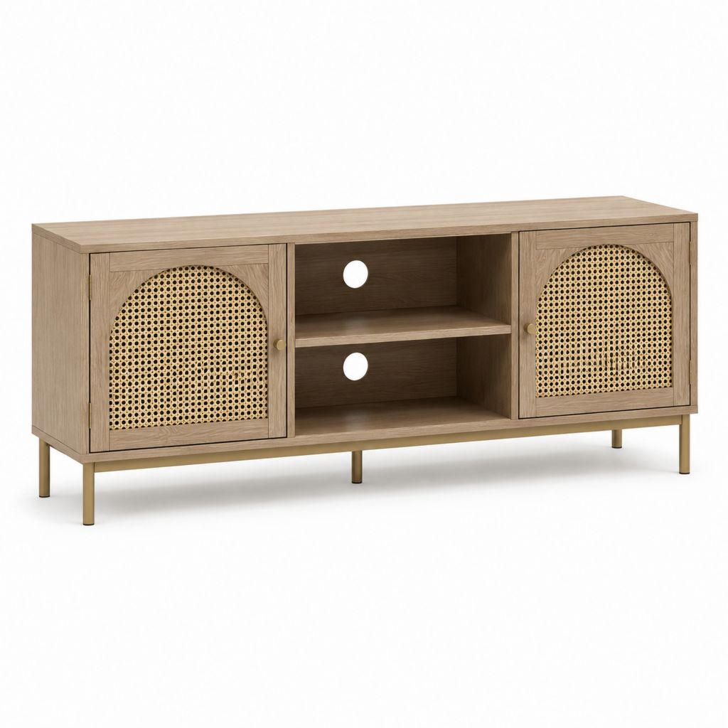 Mobile TV con ante in rattan rovere chiaro 160 x 40 x 70 cm