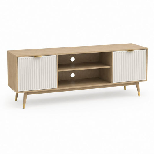 Mobile TV con ante scanalate bianco e rovere in MDF 160 x 40 x 60 cm