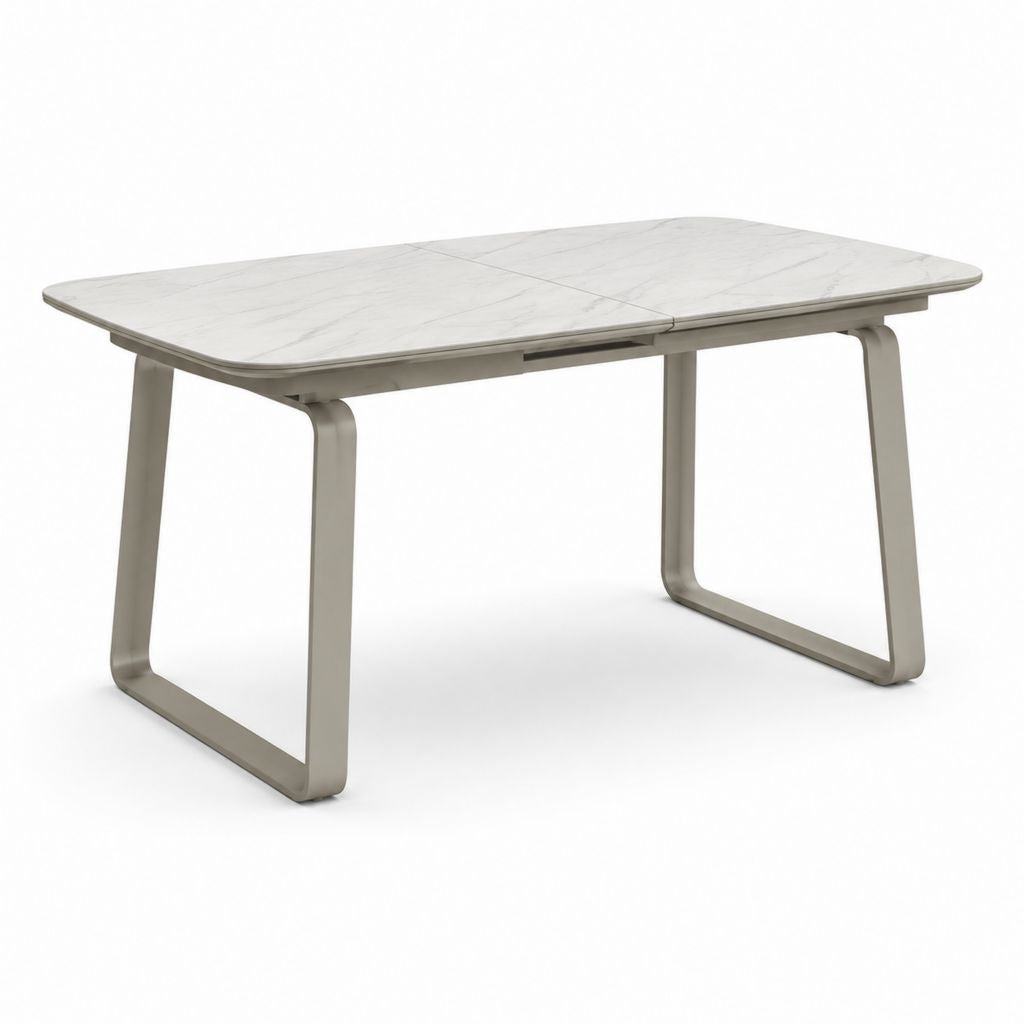 Tavolo da pranzo allungabile bianco effetto marmo in vetroceramica sinterizzata rettangolare 140-180 x 80 x 76 cm