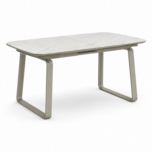Tavolo da pranzo allungabile bianco effetto marmo in vetroceramica sinterizzata rettangolare 140-180 x 80 x 76 cm