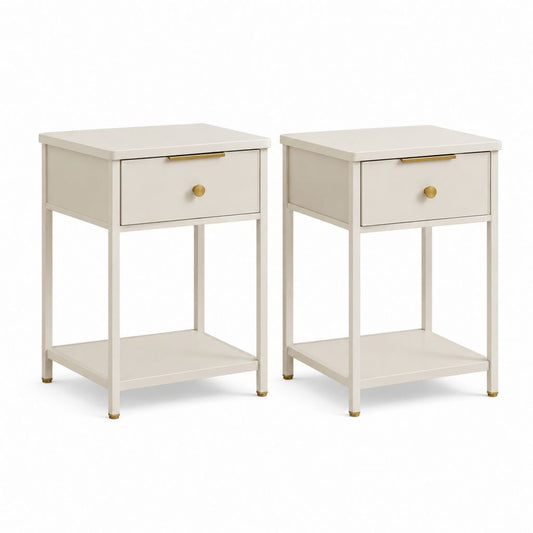 Set di 2 comodini beige in acciaio e MDF rettangolari con cassetto e ripiano 40 x 30 x 60 cm