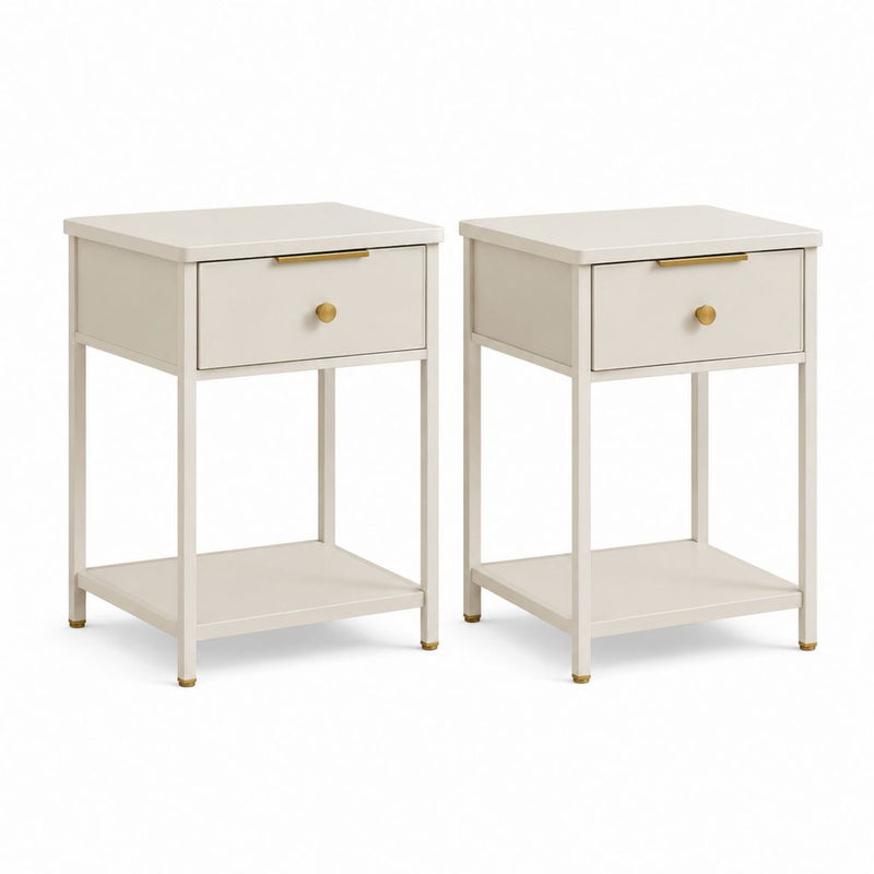 Set di 2 comodini beige in acciaio e MDF rettangolari con cassetto e ripiano 40 x 30 x 60 cm