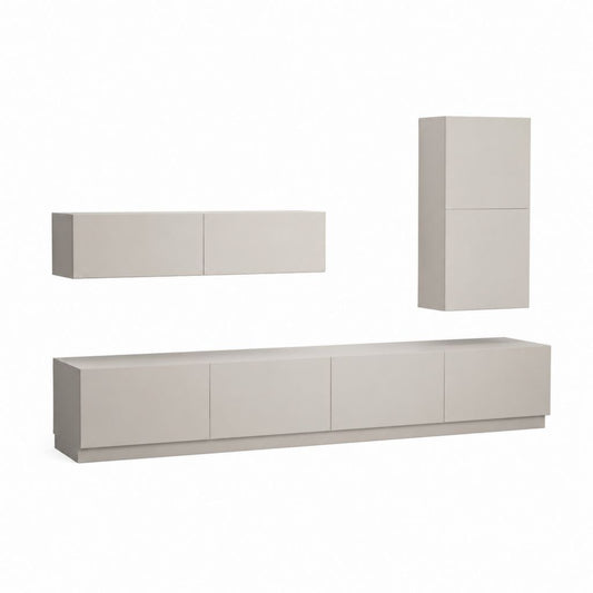 Parete attrezzata TV sospesa grigio tortora in pannello truciolare 240 x 40 x 45 cm set 3 pezzi