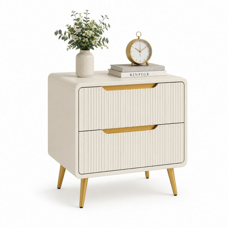 Comodino a 2 cassetti bianco in MDF con gambe dorate 55 x 40 x 60 cm