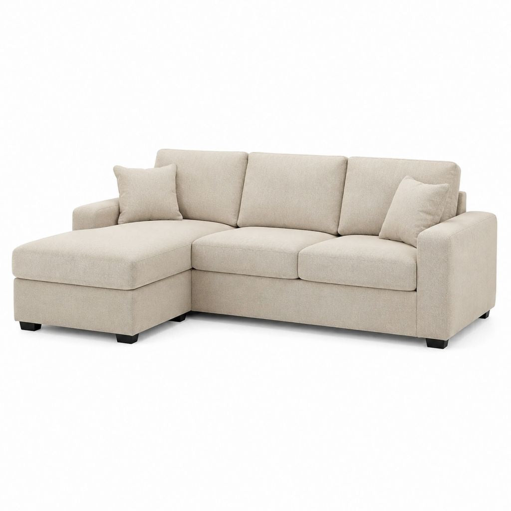 Divano angolare 3 posti con chaise longue sinistra beige in poliestere 240 x 155 x 88 cm