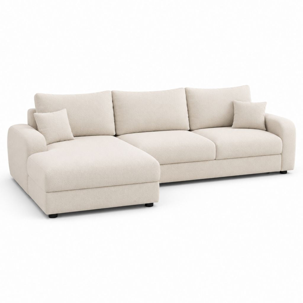 Divano angolare con chaise longue beige in poliestere 280 x 160 x 85 cm